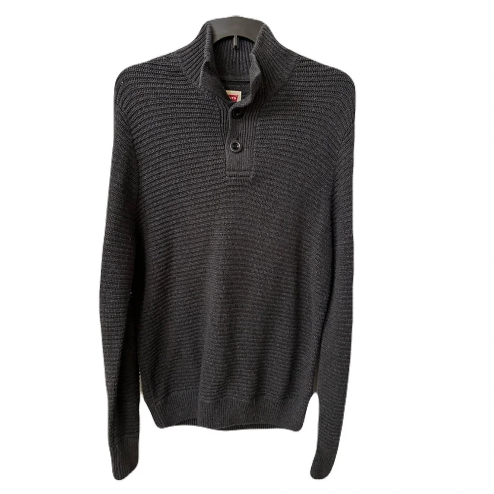 NEW Levis Mens Size XL Long Gray Wool Blend Military Button Mock Ribbed Sweater